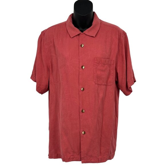 Tommy Bahama Aloha Shirt Hawaiian Medium Silk Short Sleeve Embossed Tropical EUC - Picture 1 of 6